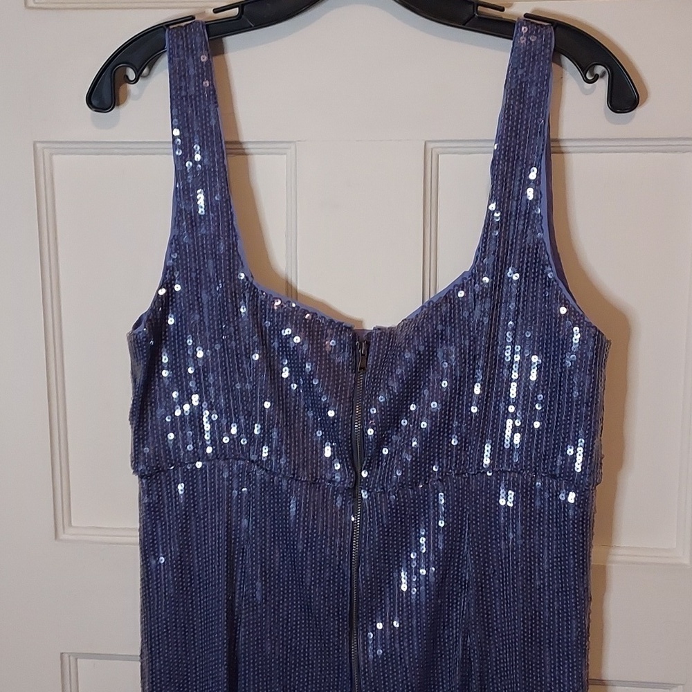 Pilcro Sequin Slim Midi Dress in Blue/Silver - Picture 12 of 16